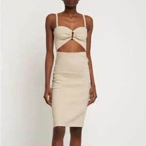 Anemos the tortoise Cream linen Backless summer spaghetti strap Dress midi